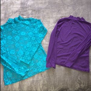 Two see through purple, blue floral long sleeves, top